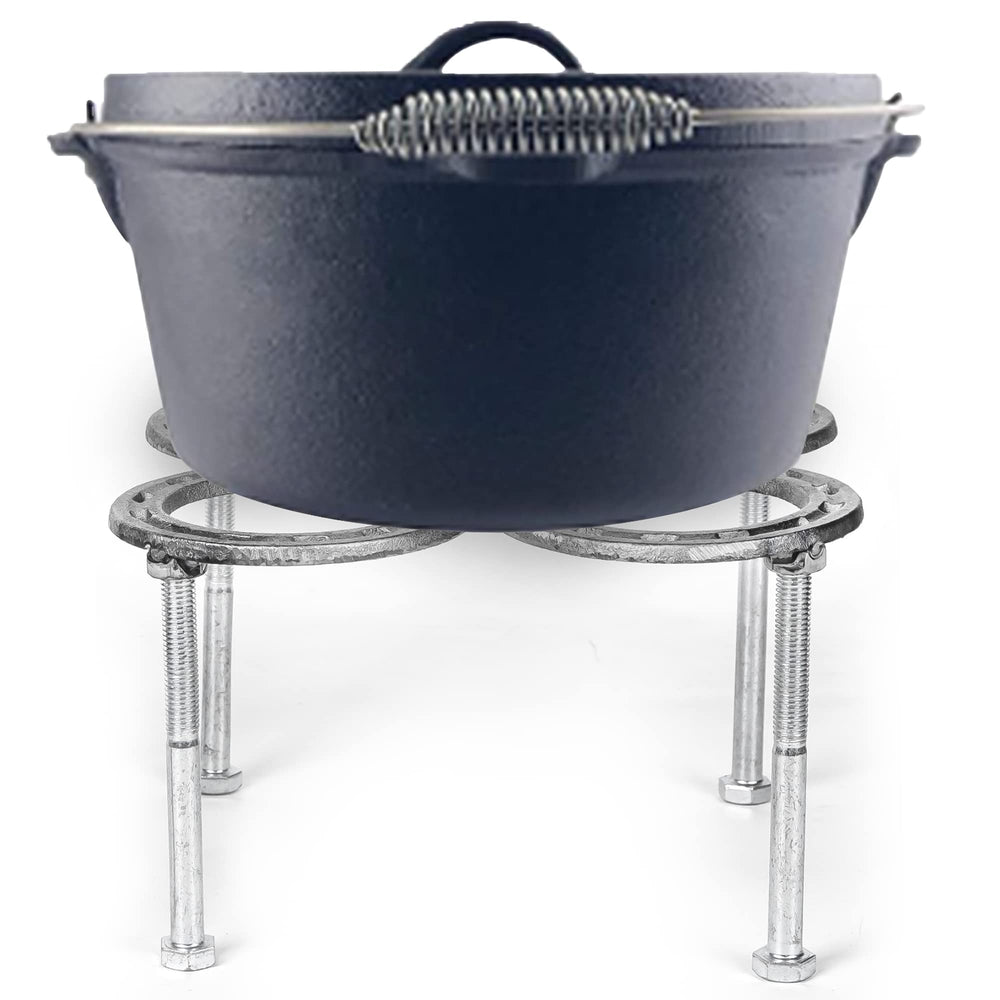 Nbguigdstr tripod supporting a cast iron Dutch oven demonstrating secure cookware hold