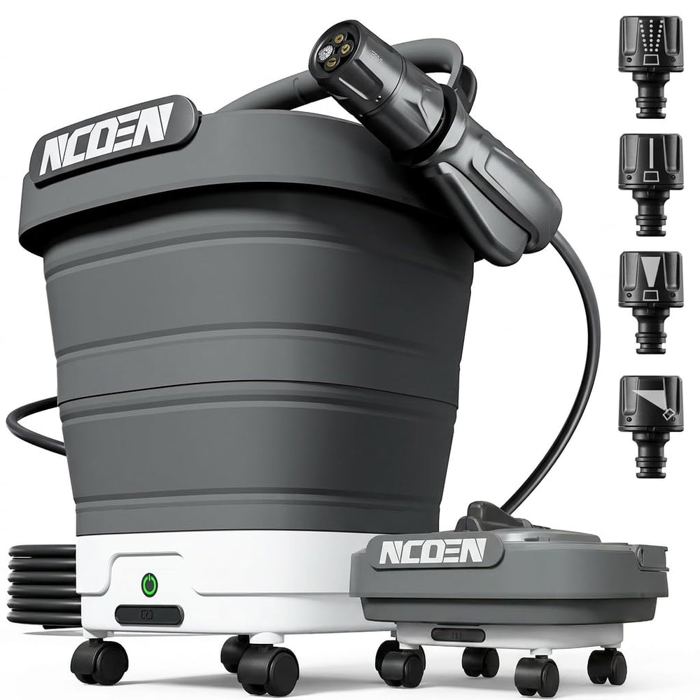 NCOEN front view of pressure washer showing compact design and controls, easy portability