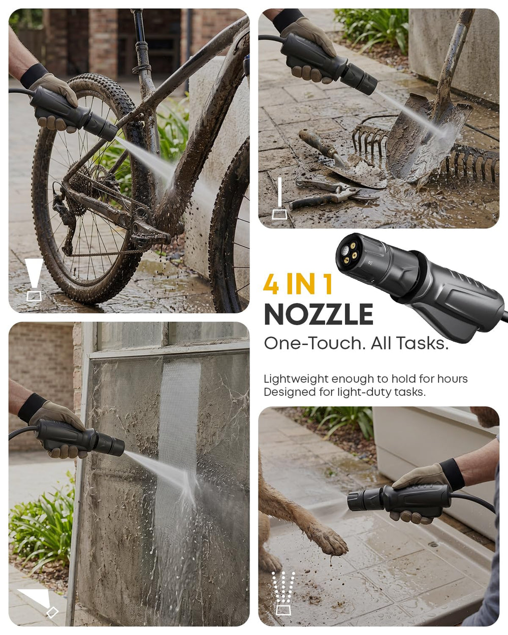 NCOEN in use rinsing a muddy bicycle, fast removal of dirt and grime