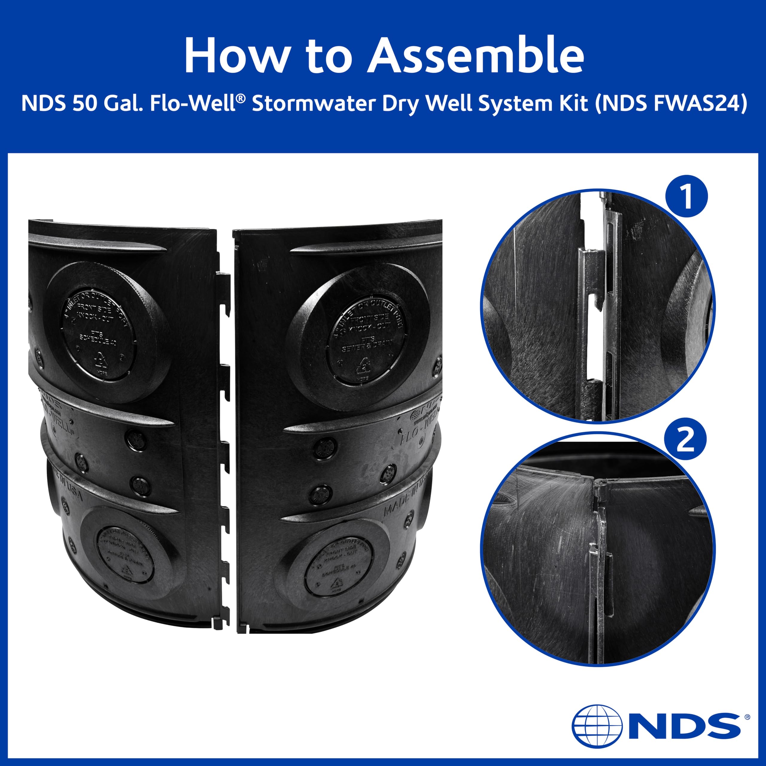 NDS Flo-Well side panel showing knockout pattern for flexible piping benefit