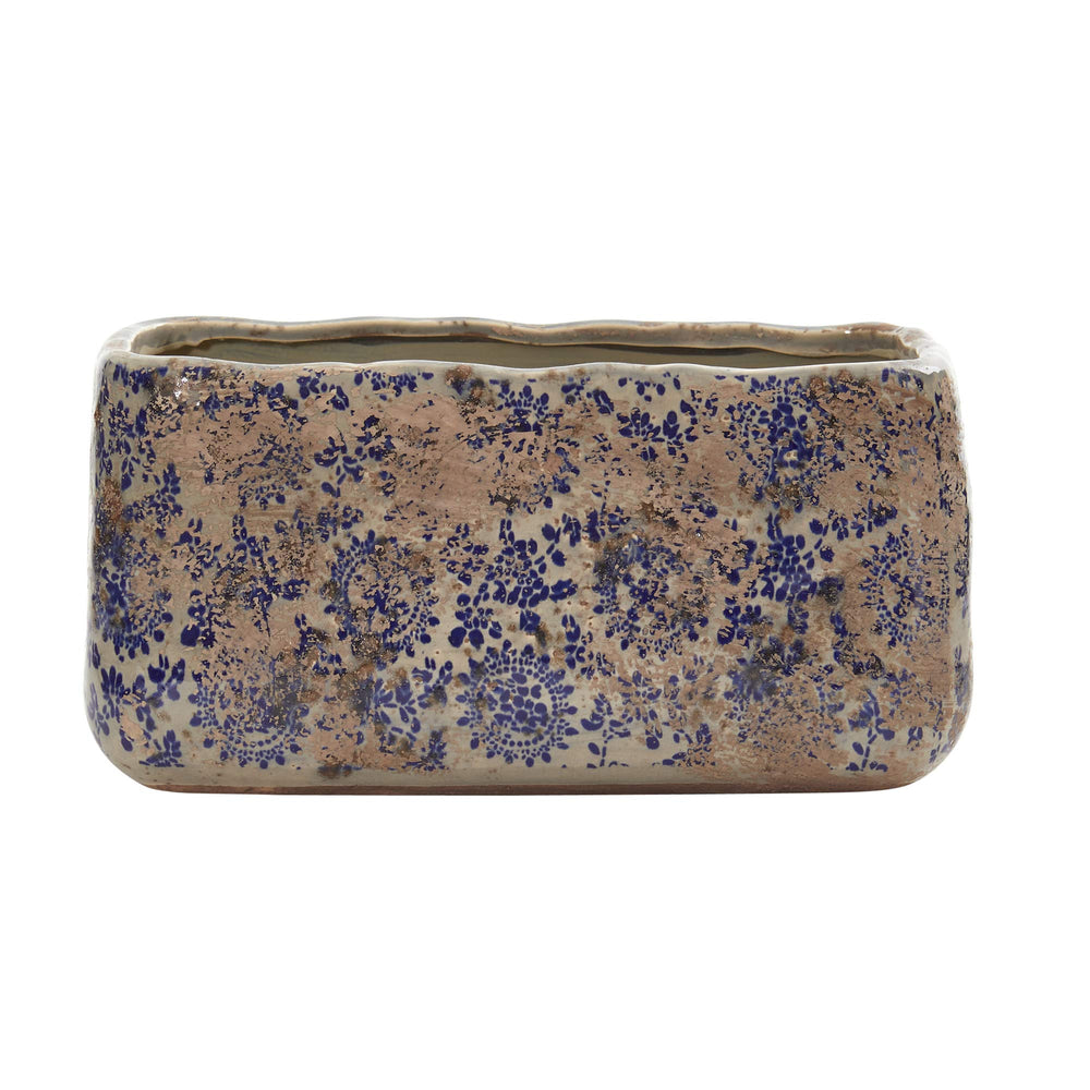 Nearly Natural front view of Tuscan rectangle planter showing floral motif and vintage charm