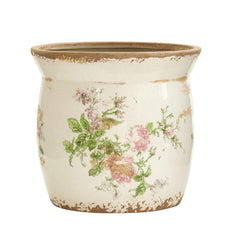 Nearly Natural planter front view showing floral pattern and vintage charm