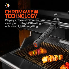 NEBO Grilla Light magnetic base attached to grill for secure hands-free lighting