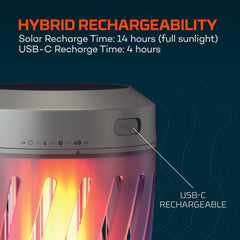 NEBO lantern glowing on patio demonstrating ambient light and pest reduction