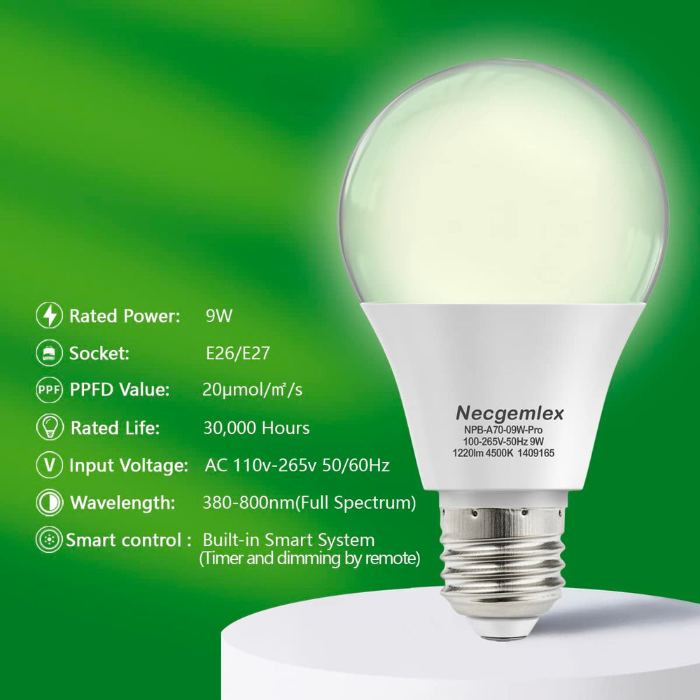 Necgemlex bulb held in hand to show size and E26/E27 compatibility