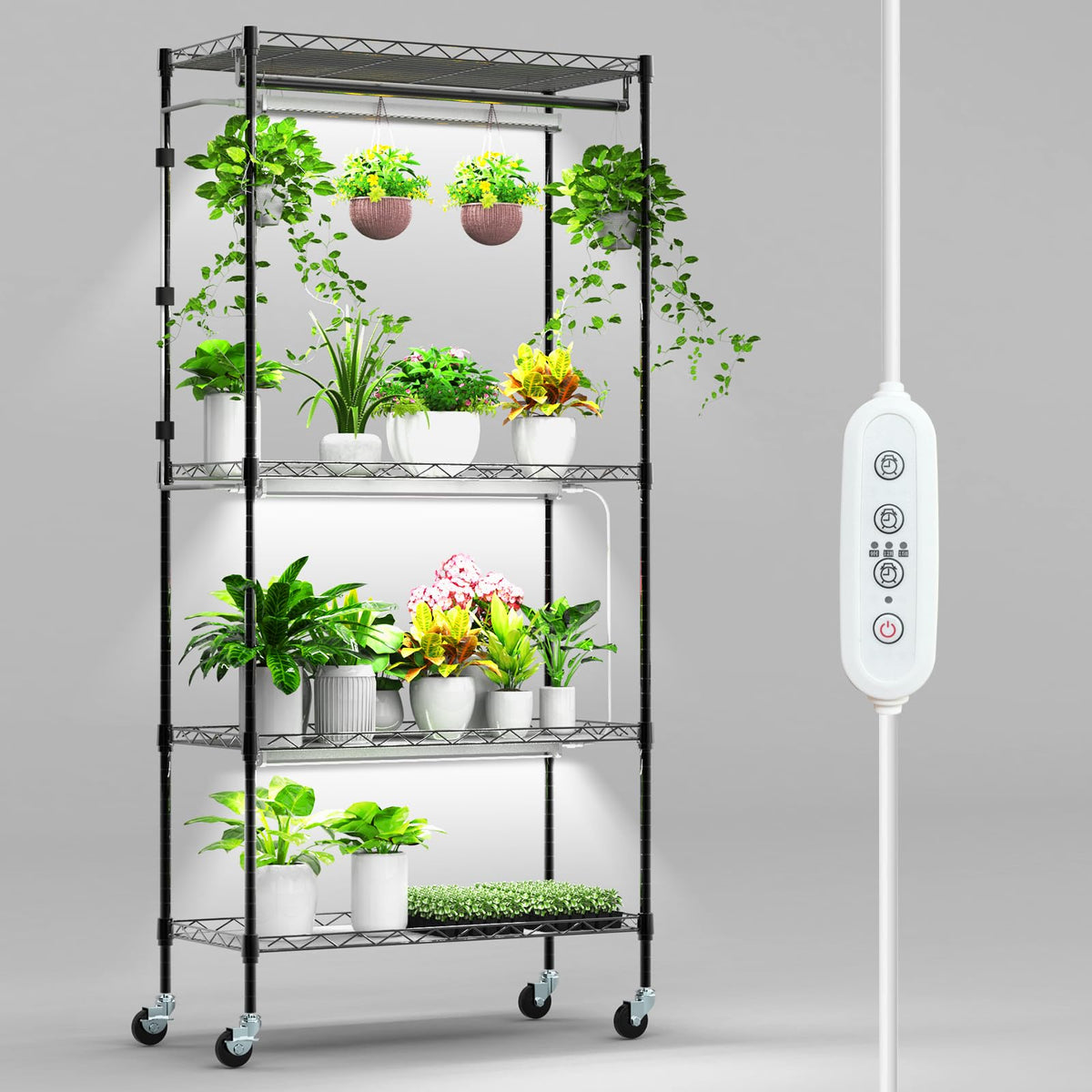Nedechom front view assembled shelf showing vertical storage and lighting benefit