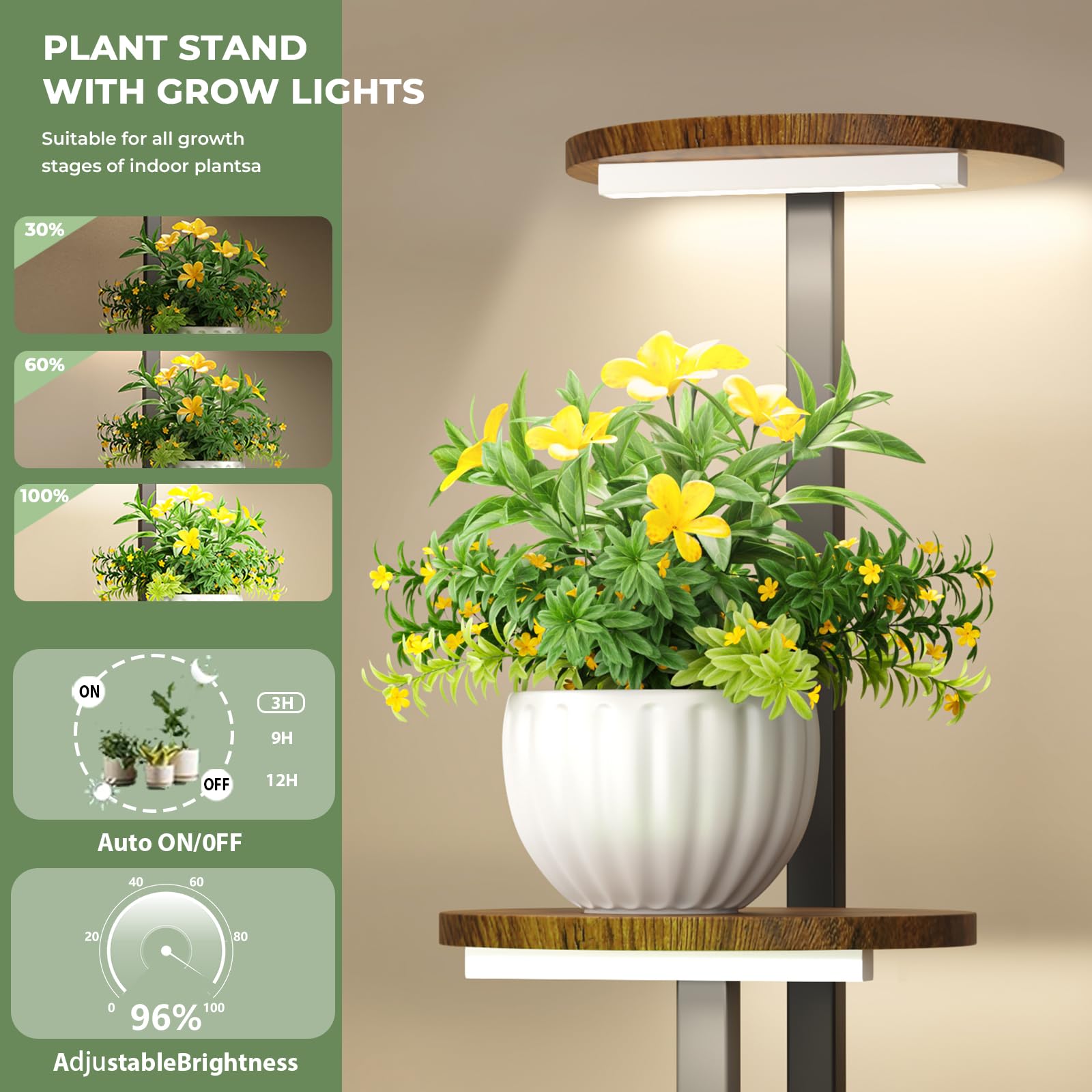 Nedechom grow light panel detail showing adjustable brightness for plants