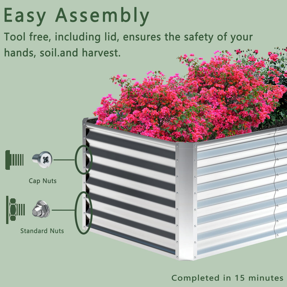 Nedenyou raised bed beside person for scale showing true 8x2x2 feet size