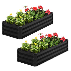 Nedenyou front view of two assembled galvanized planter beds showing clean profile and space
