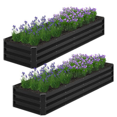 Nedenyou front view of two black galvanized raised garden beds showing long planting space