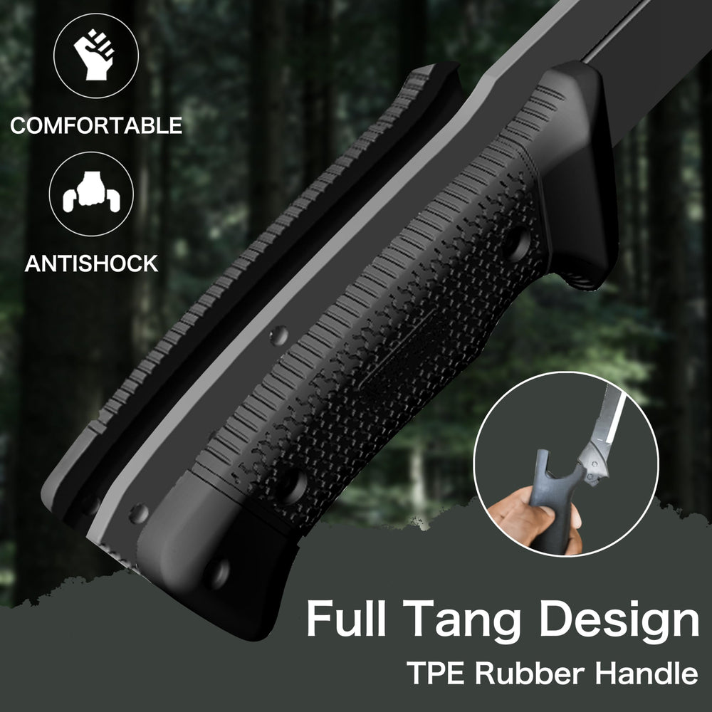 NedFoss machete blade edge detail highlighting D2 steel for long-lasting sharpness