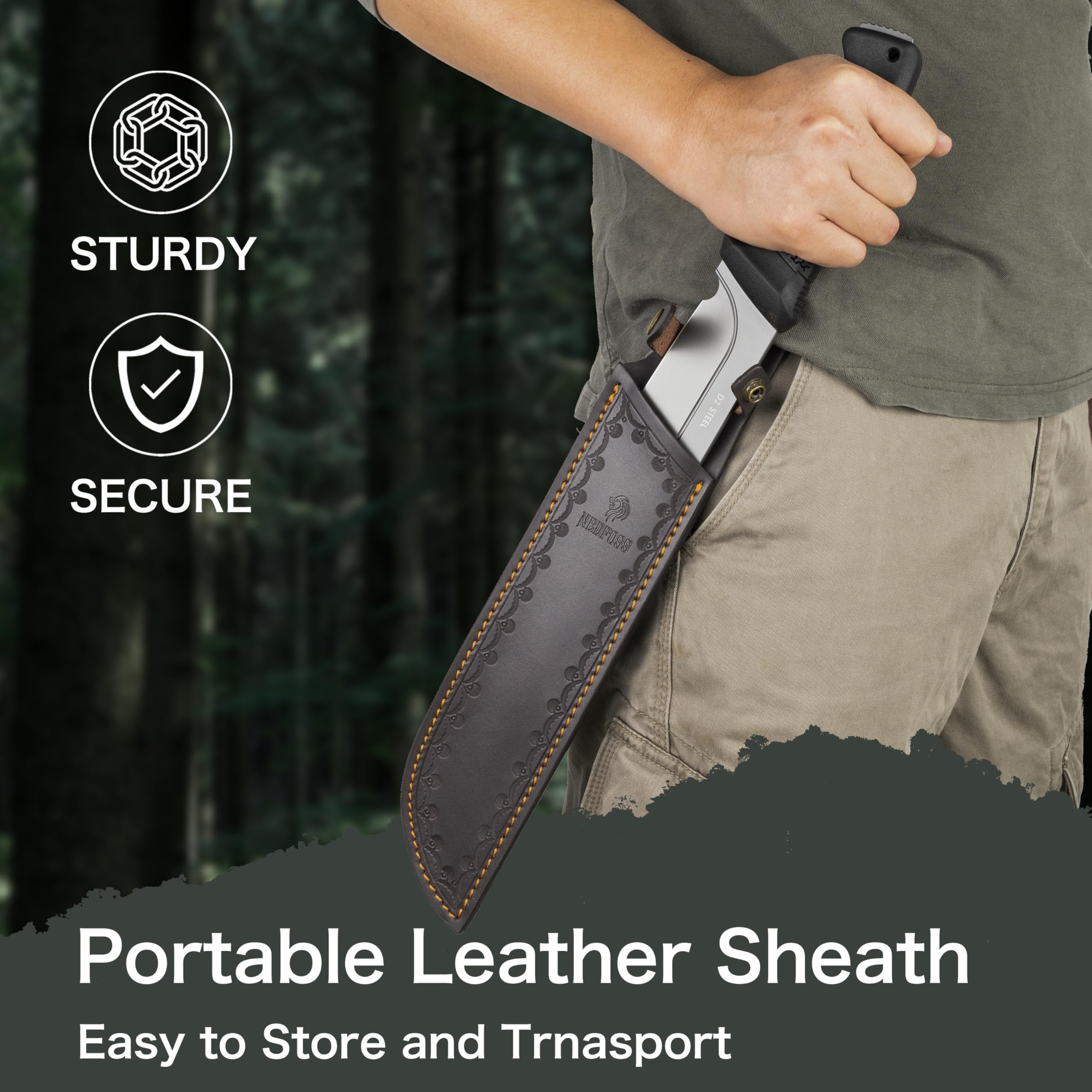 NedFoss machete clearing brush in outdoor use for effective yard work