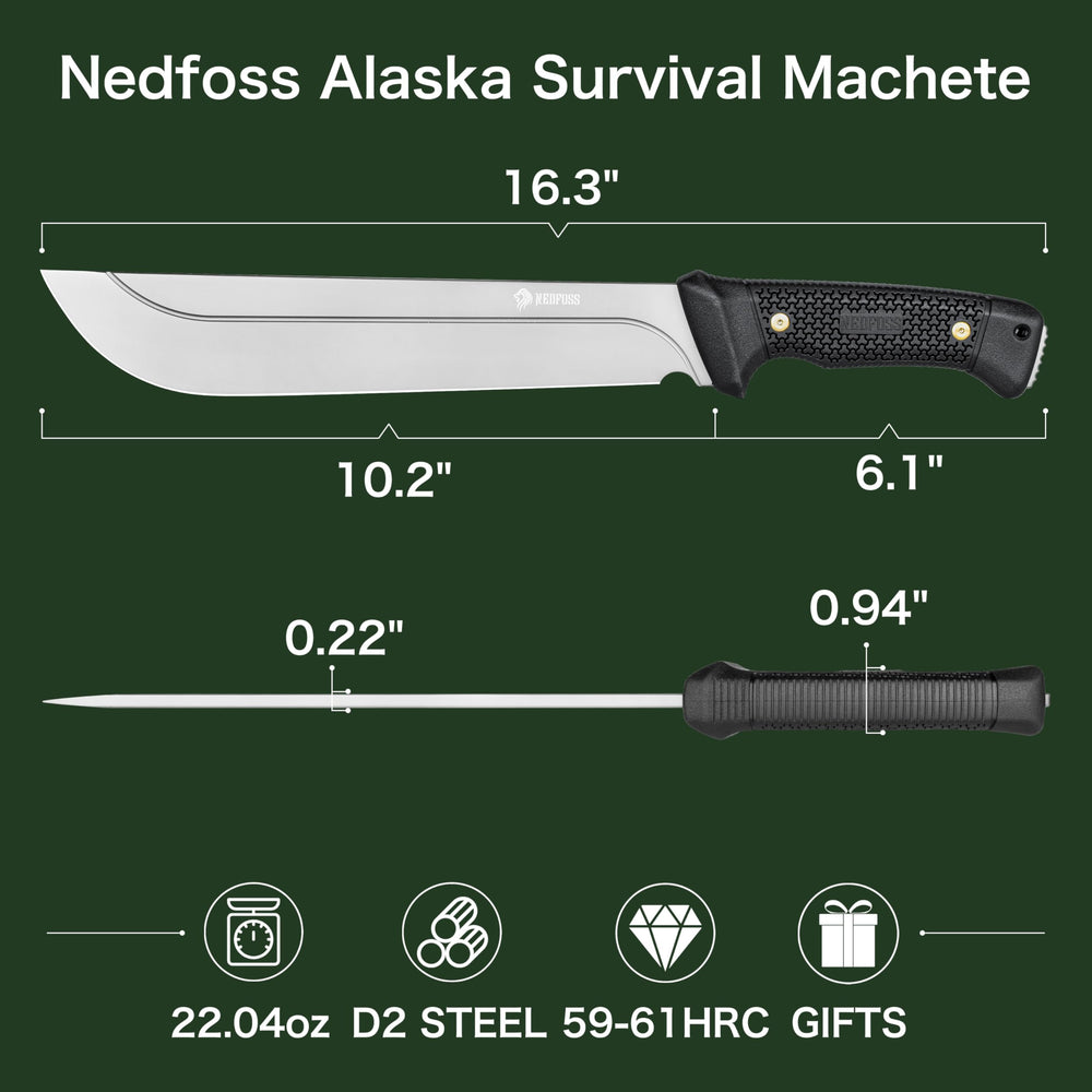 NedFoss machete next to ruler for size comparison and practical portability