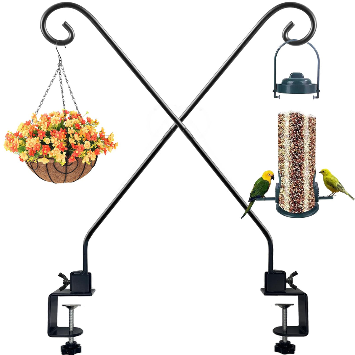 NEECONG front view showing clamp-mounted hooks and neat deck décor, stable outdoor hanging