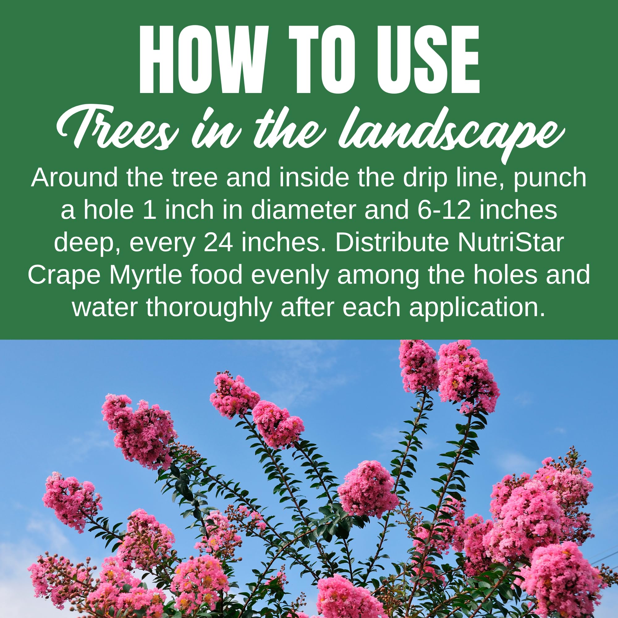 Nelson NutriStar applied to an in-ground flowering tree illustrating landscape use and larger blooms