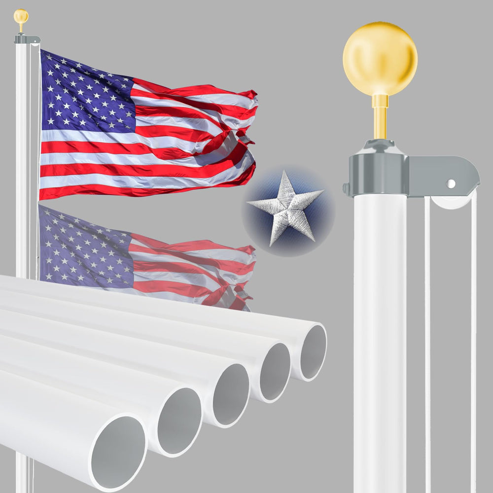 NELXINJO 25ft flag pole assembled showing full height and curb appeal