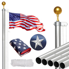 NELXINJO flag pole front view showing full 25ft height and sturdy profile