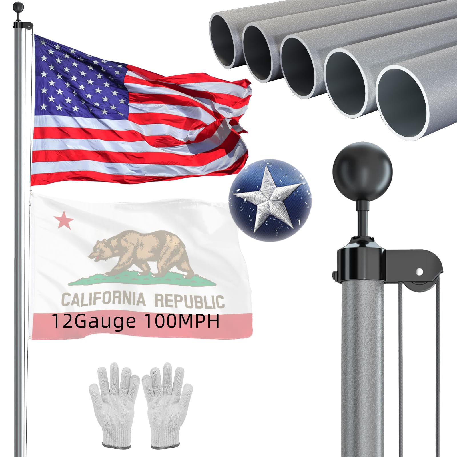 NELXINJO flagpole front view showing full 25ft height and curb appeal