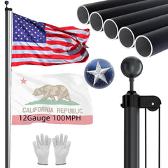 NELXINJO front view of 25ft black aluminum flagpole showing stable upright display