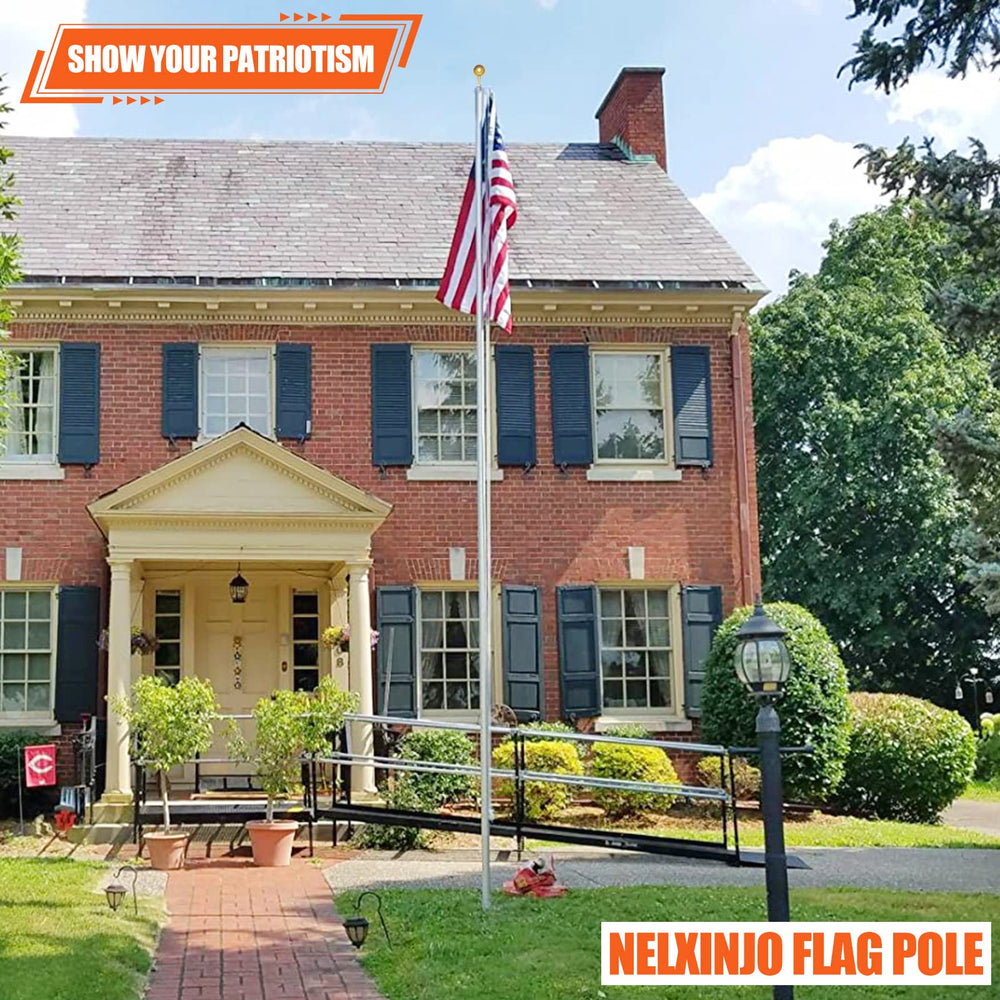 NELXINJO flagpole fly in front yard lifestyle scene showing professional presentation