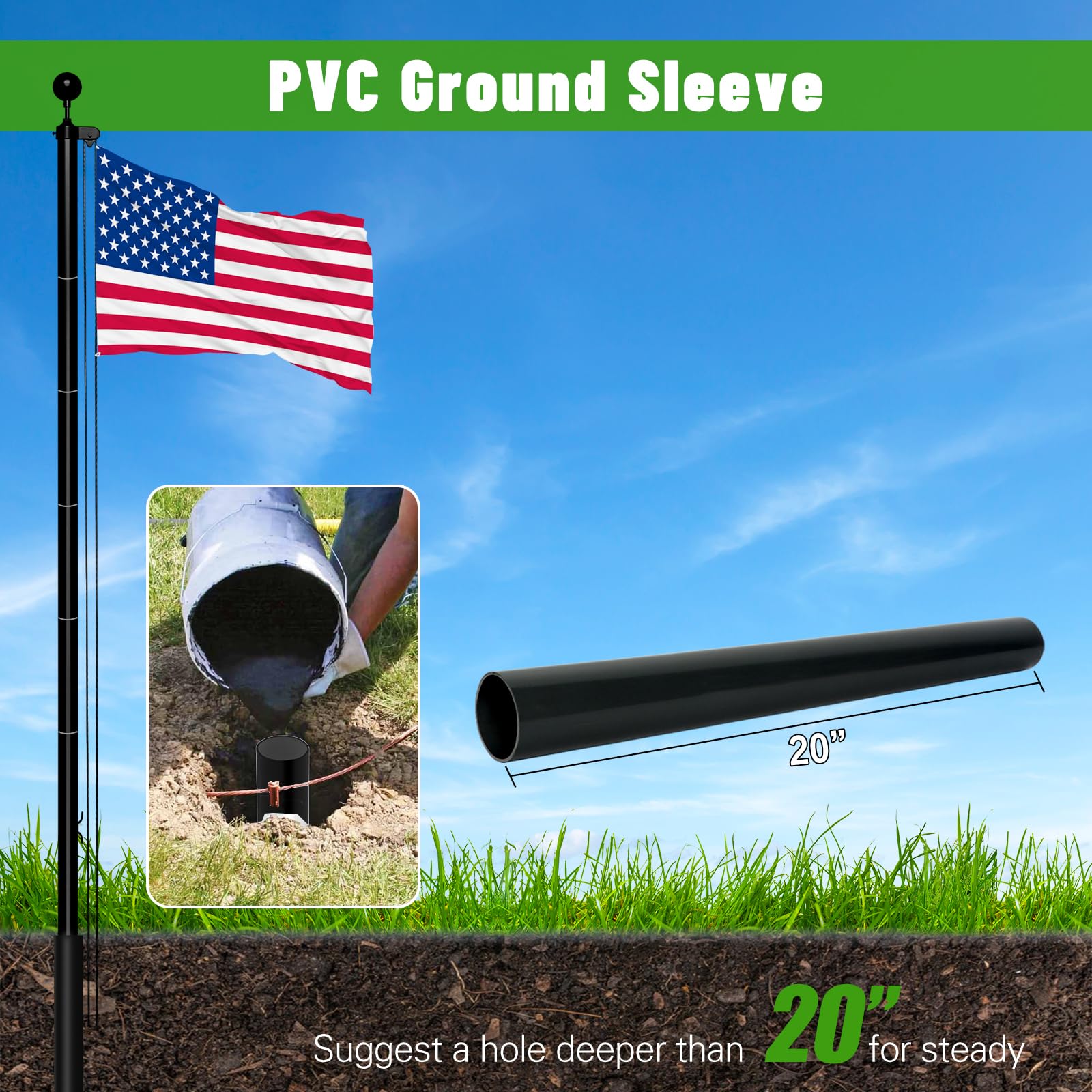 NELXINJO installed flagpole in front yard showing strong curb appeal and visibility