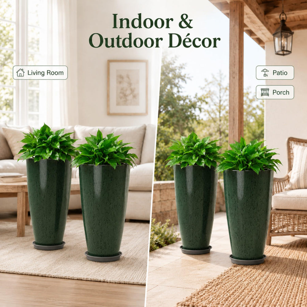 Neoaider planter in entryway lifestyle scene adding color and durable plant display