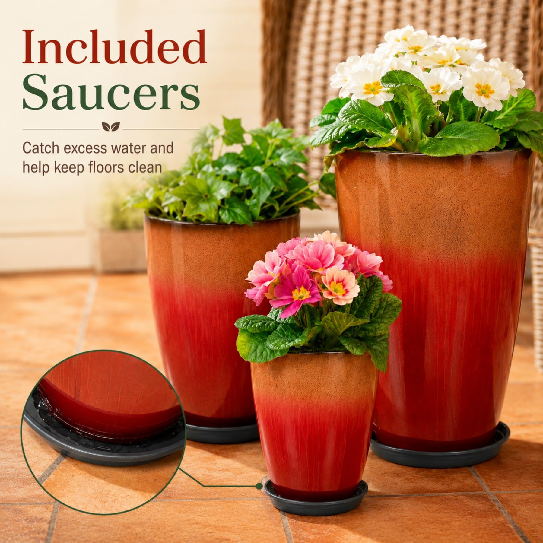 Neoaider set styled in an entryway with foliage to show indoor versatility and decor-enhancing benefit