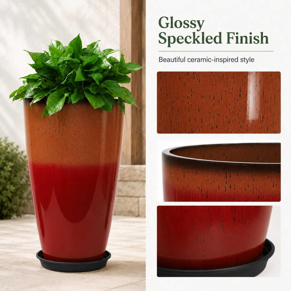 Neoaider planter on patio with plants showcasing weatherproof outdoor benefit