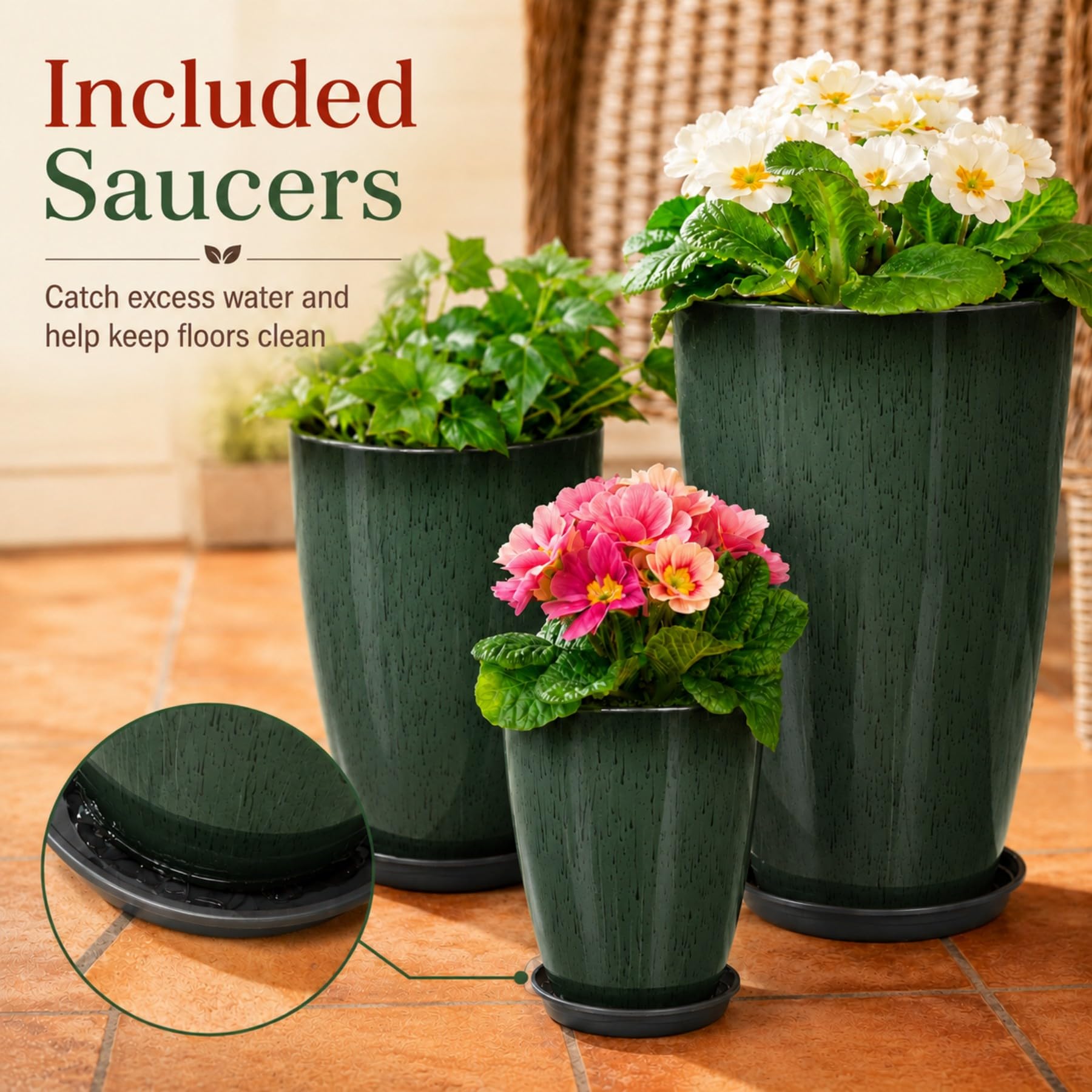 Neoaider planters arranged on patio showing layered display and atmosphere