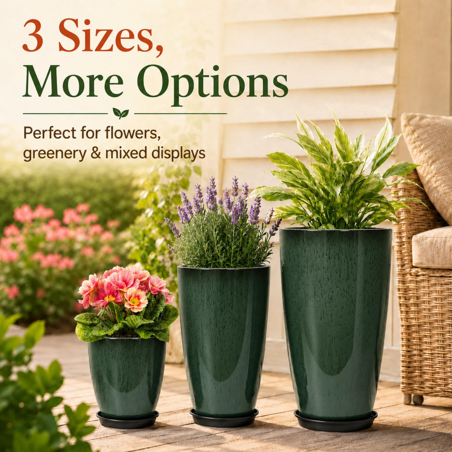 Neoaider 21-inch planter side view demonstrating mid-size planting versatility