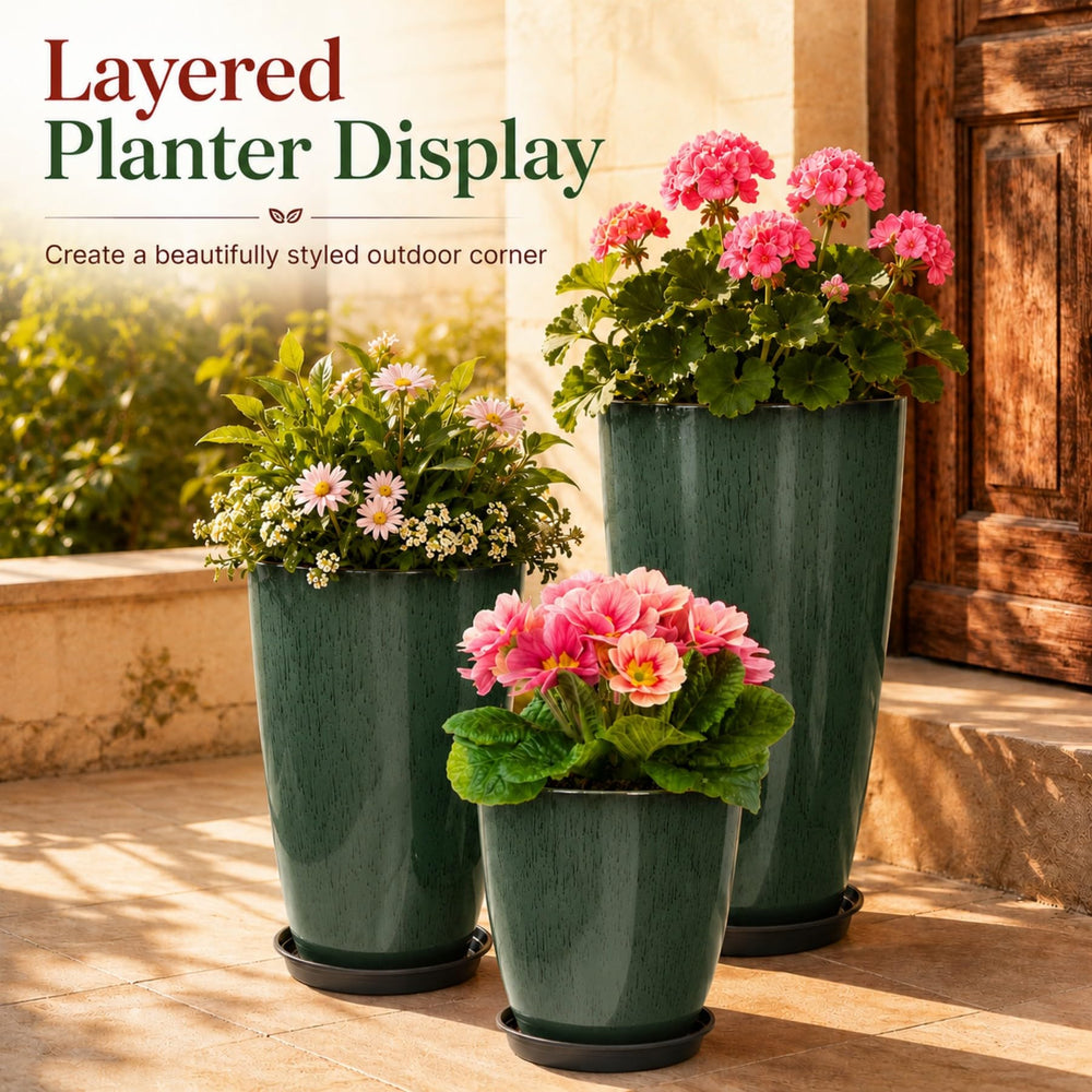 Neoaider planters next to chair showing scale for styling and placement