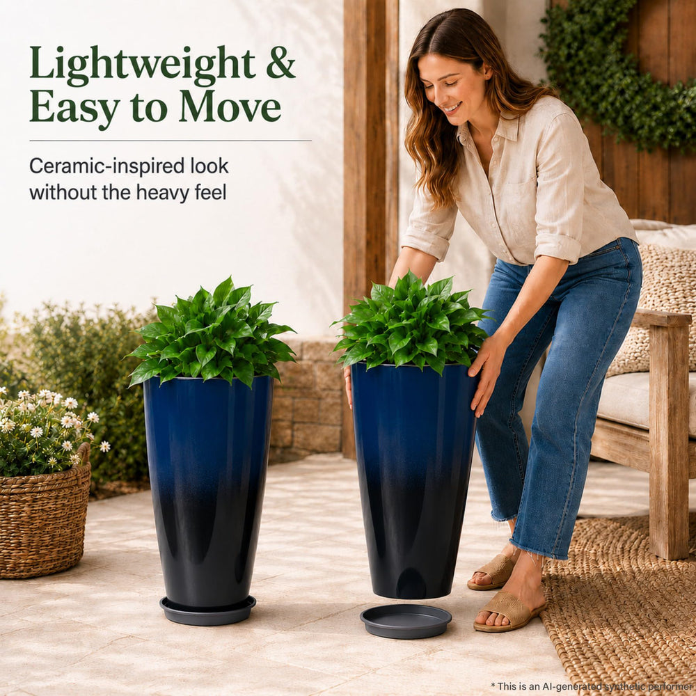Neoaider stacked empty planters showing compact off-season storage advantage