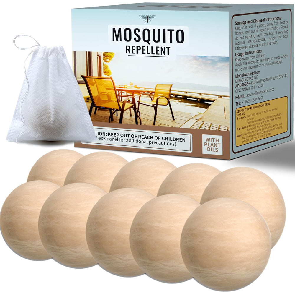 NeoAxisGlo front packaging showing 10 plant-based mosquito repellent balls and benefits