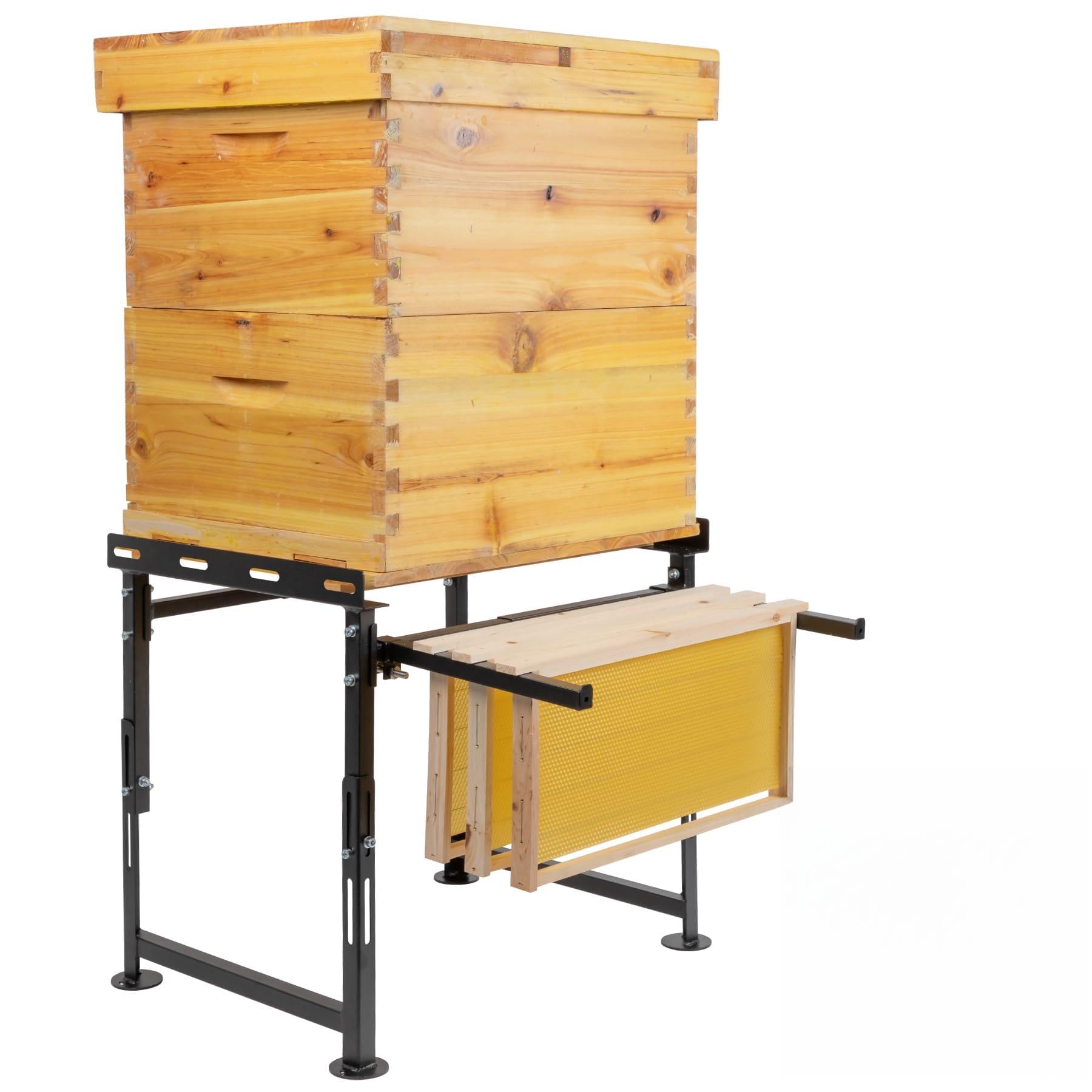 Neorexon front view of assembled metal hive stand showing stable base and durability
