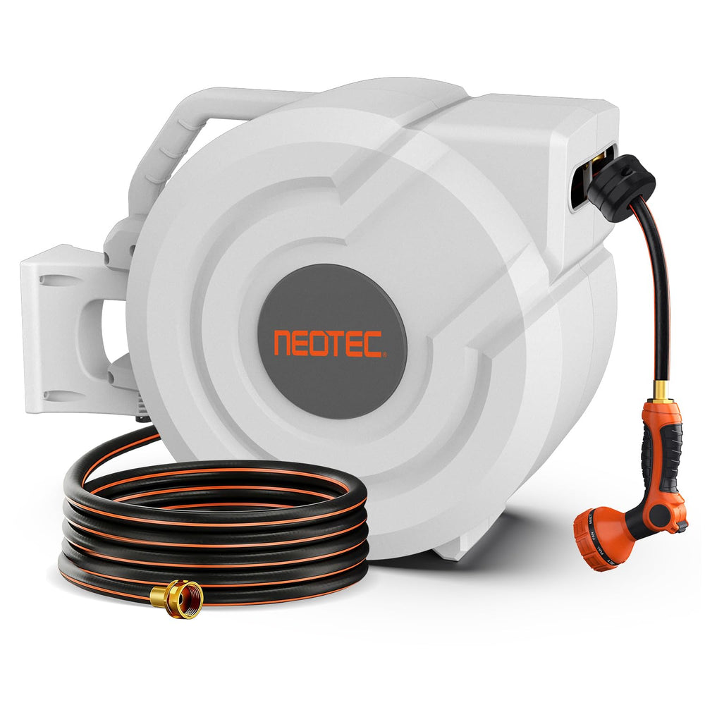 NEOTEC front view of reel showing compact housing and wall mount benefit