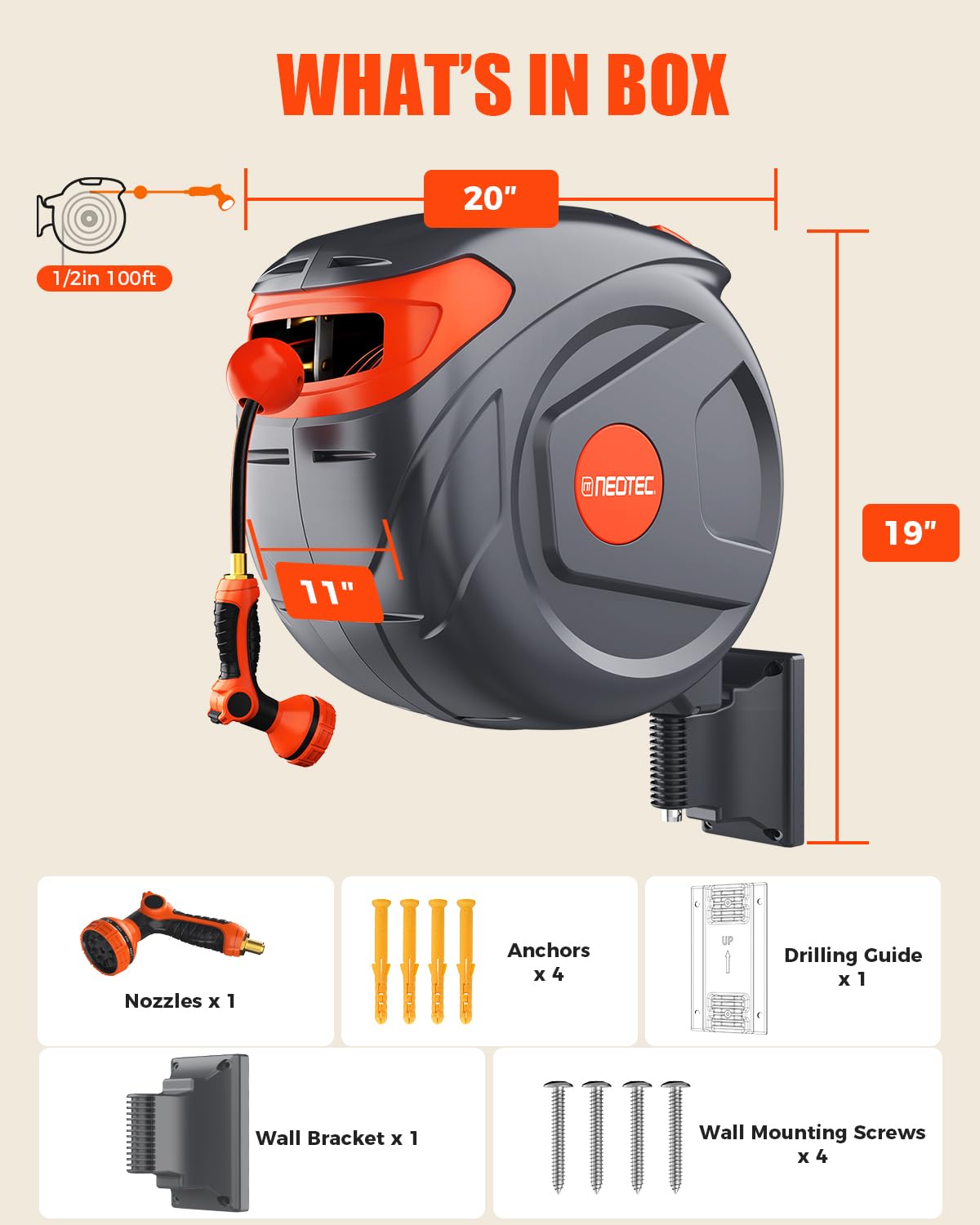 NEOTEC reel mounted outdoors showing UV-resistant finish and weather protection