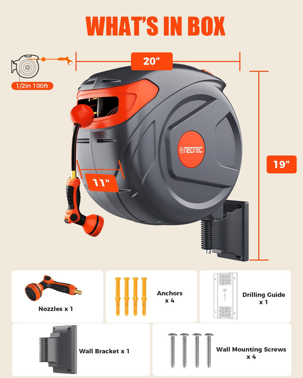 NEOTEC reel mounted outdoors showing UV-resistant finish and weather protection