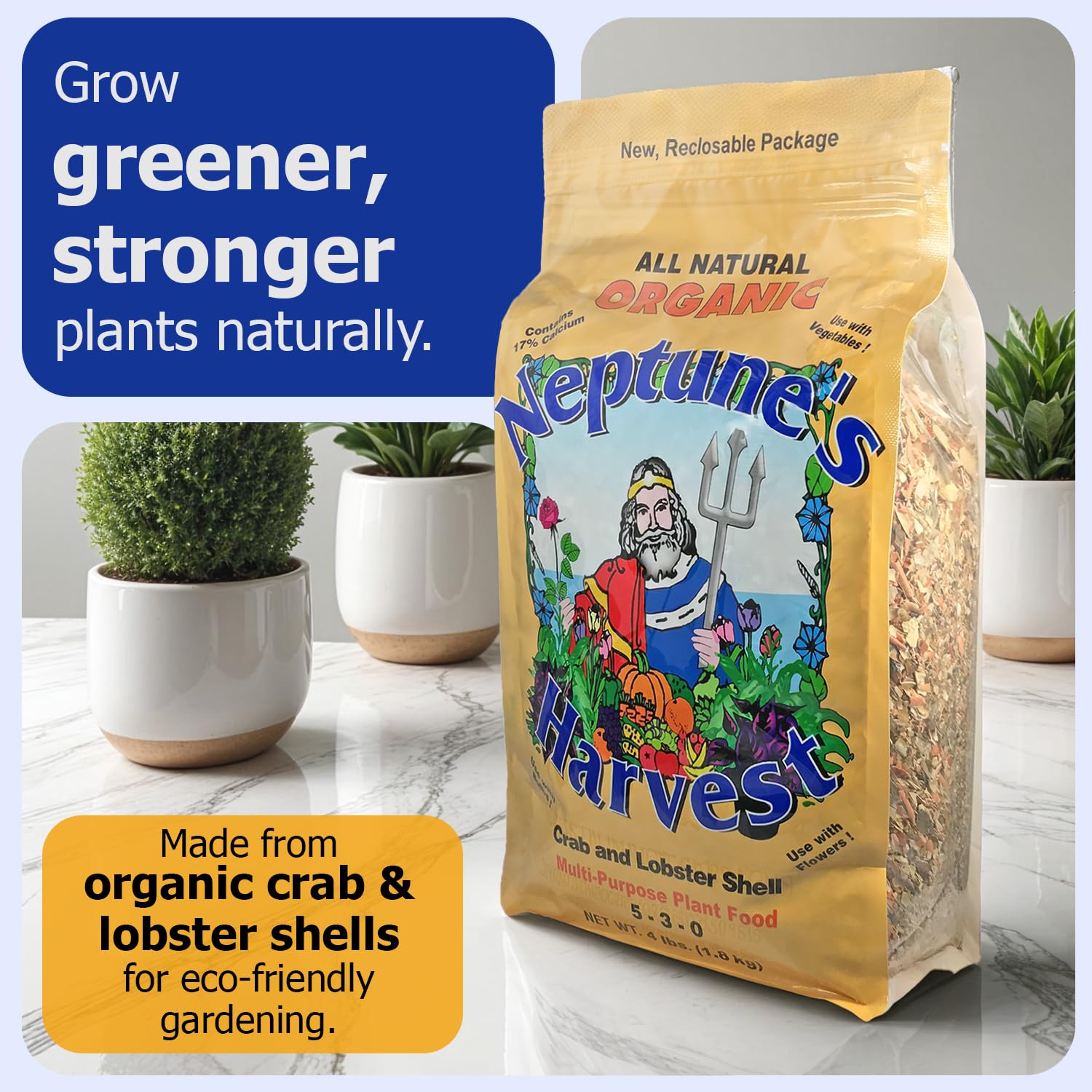Neptune's Harvest front packaging of kelp meal highlighting organic use