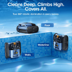 Nepturox climbing pool wall demonstrating waterline cleaning benefit