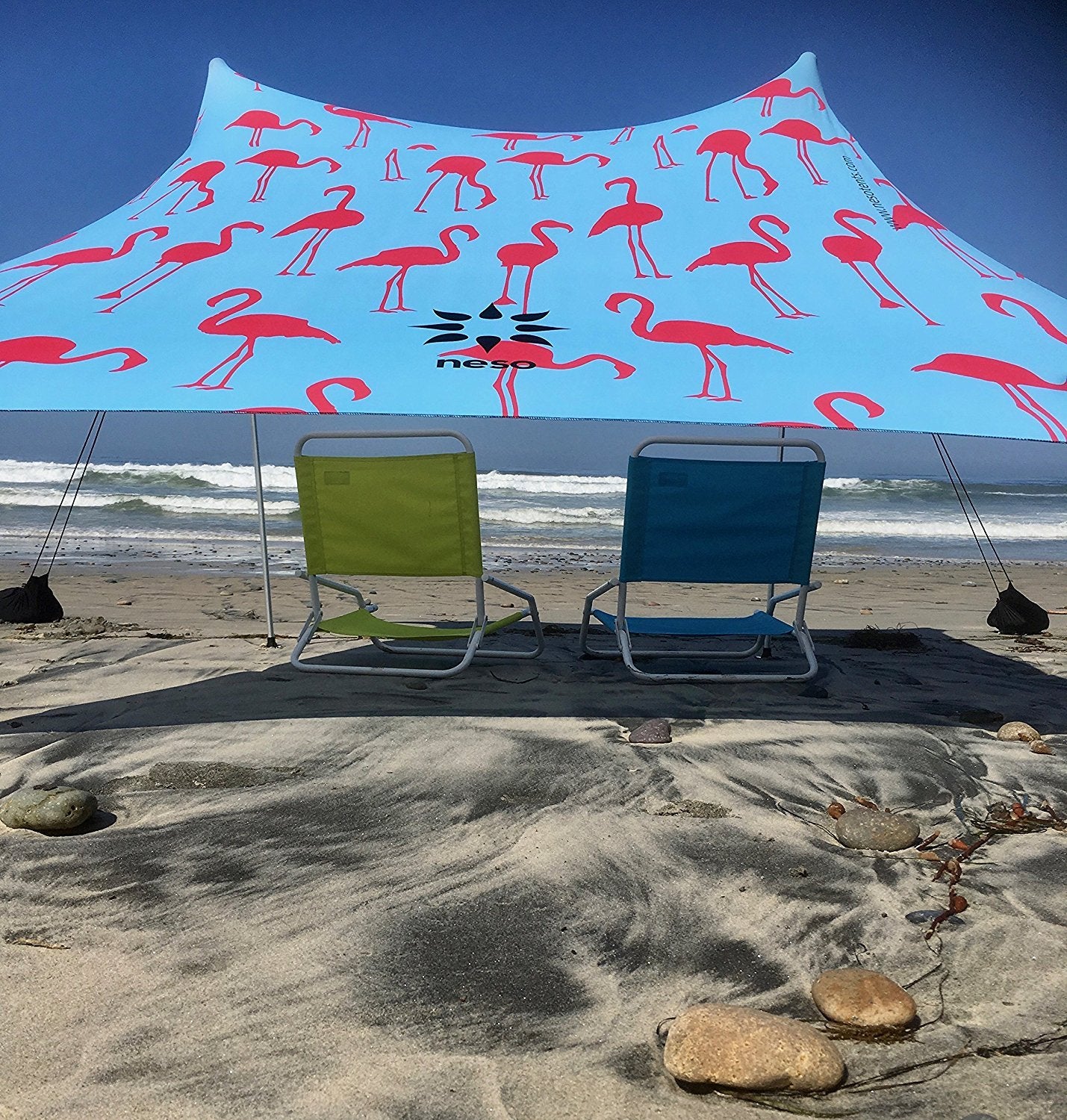 Neso flamingos front view showing full canopy and shaded area benefit