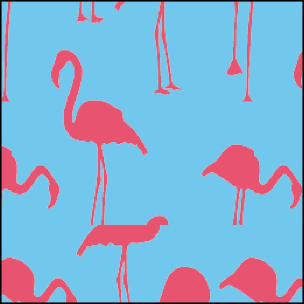 Neso flamingos next to chairs showing 7x7ft coverage and spatial scale
