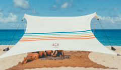 Neso front view rainbow canopy showing full shade and easy setup benefit