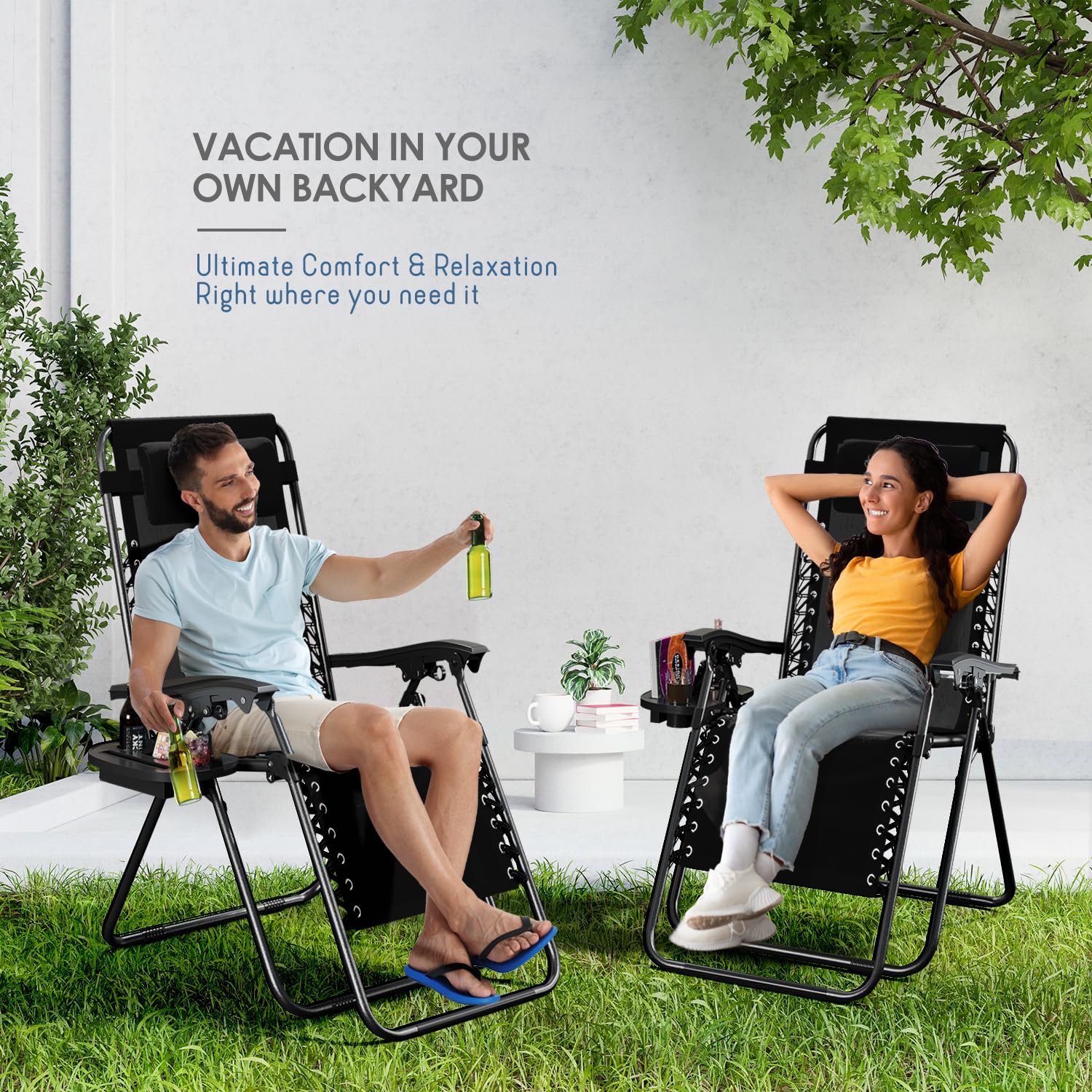 Nestl pair on a deck in lifestyle scene for relaxing outdoor use