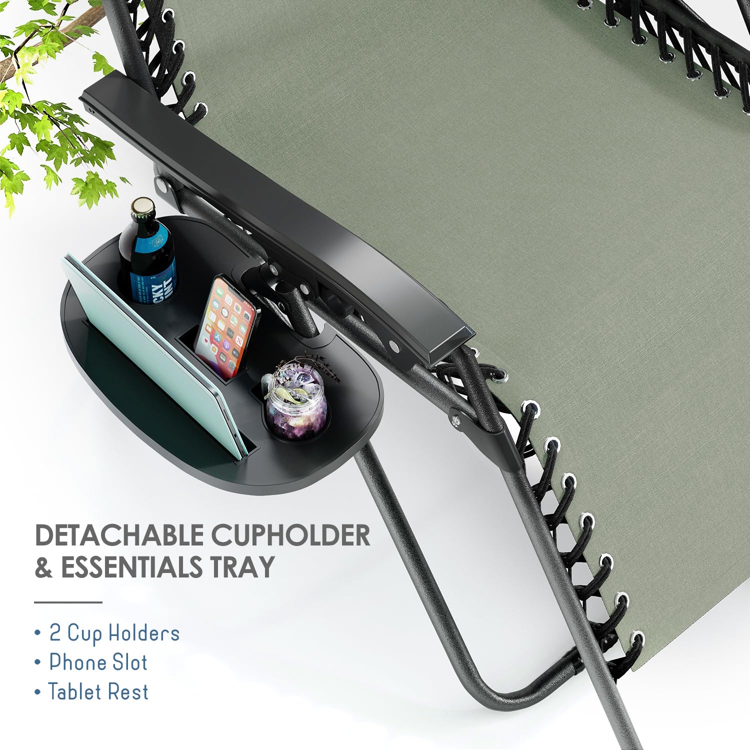 Nestl detachable tray with cup holders and phone slot for hands-free convenience