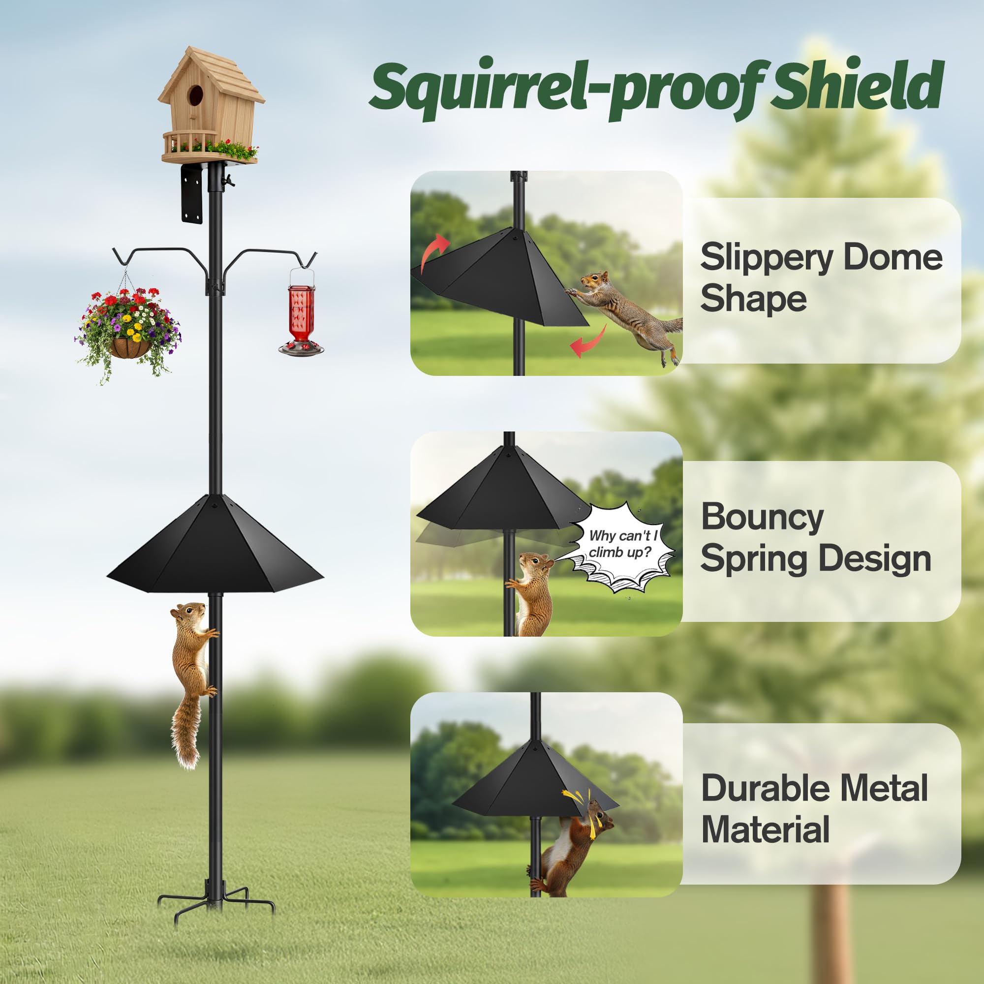 NestShld pole in backyard showing full 79-inch height and bird visibility
