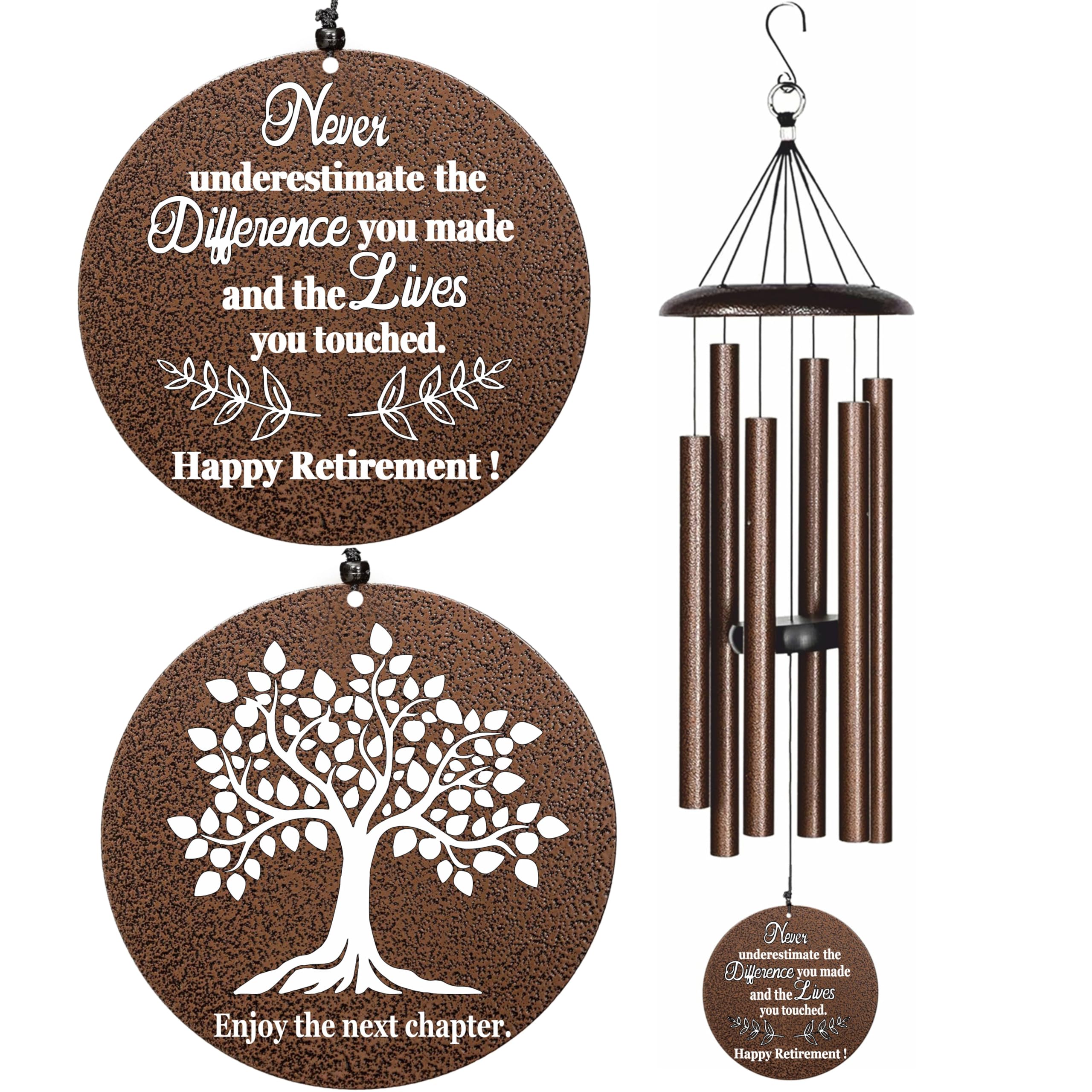 NETAEX front view of full 32-inch retirement wind chime showing bronze finish and tubes, decorative and durable