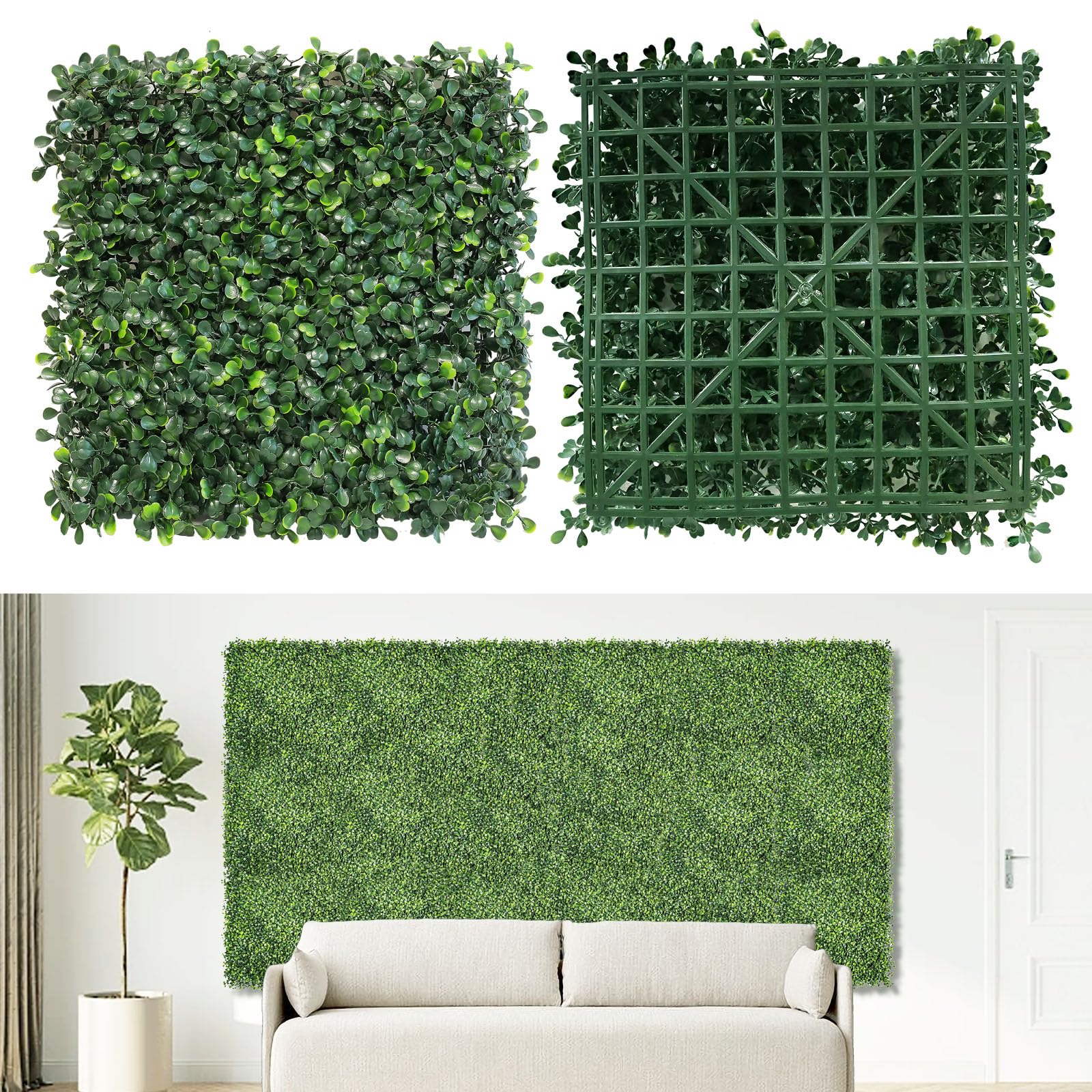 NETAP front view of assembled boxwood panels showing lush coverage and instant greenery