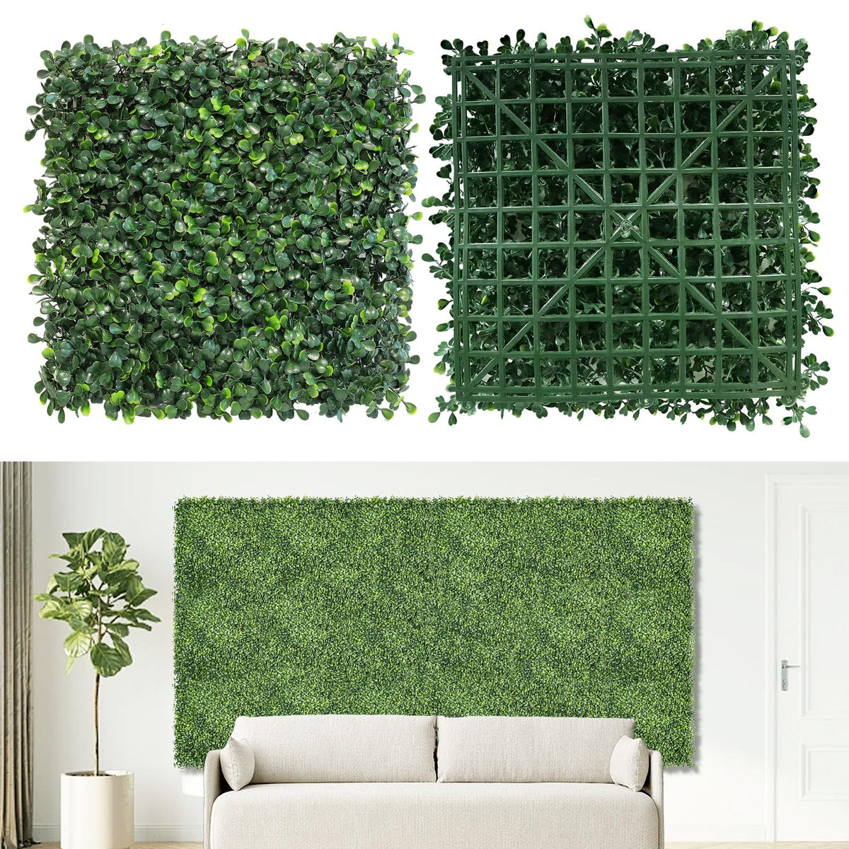 NETAP front view of assembled boxwood panels showing lush coverage and instant greenery