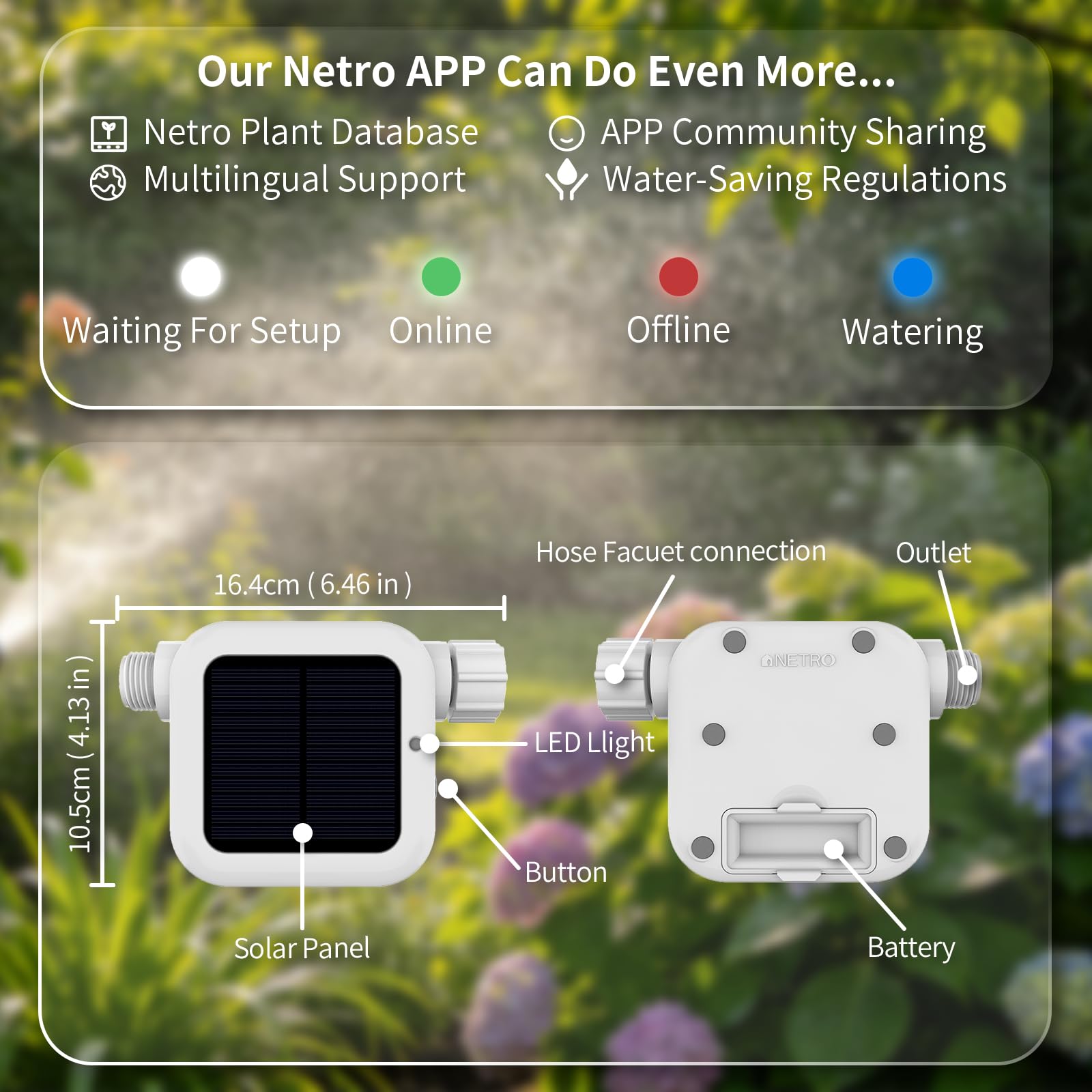 Netro next to hand showing compact size and easy backyard placement