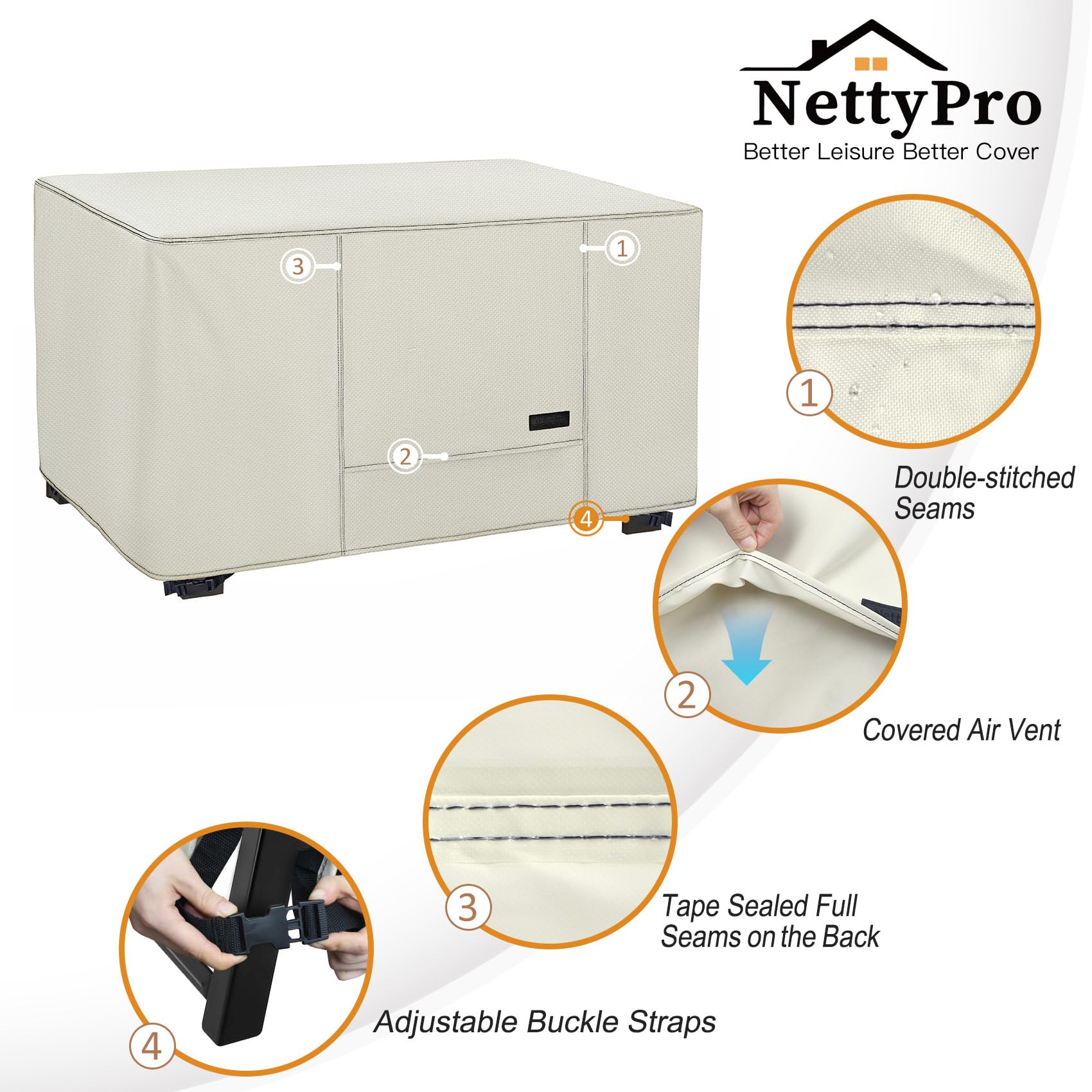NettyPro adjustable buckles and straps securing cover to prevent wind lift
